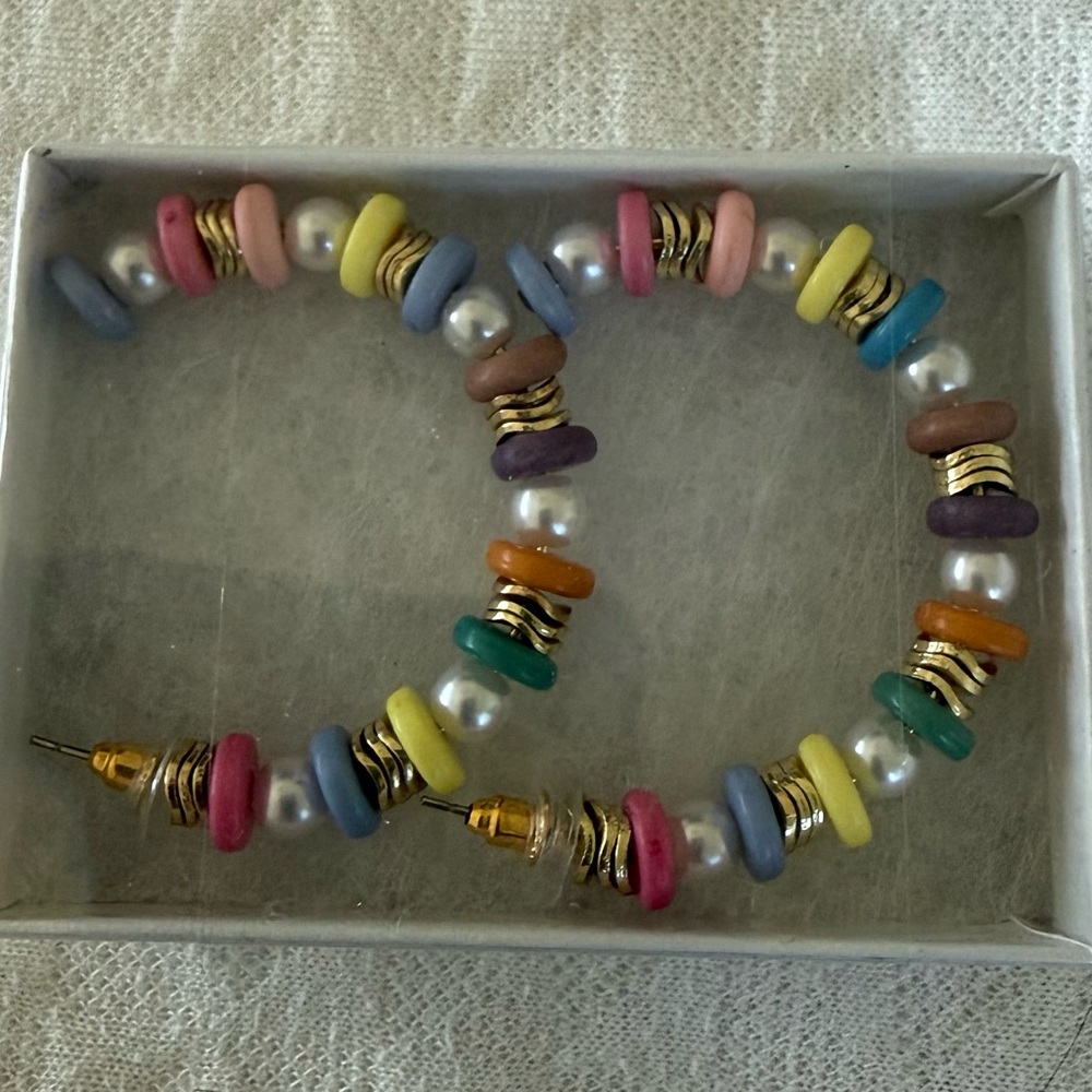 NEW by Treasure Jewels- Multi Color Beaded Hoop Earrings!